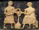 Milchverarbeitung, frühdynastischer Fries der Ninḫursaŋ-Tempel von Tall al-ʿUbaid (British Museum)